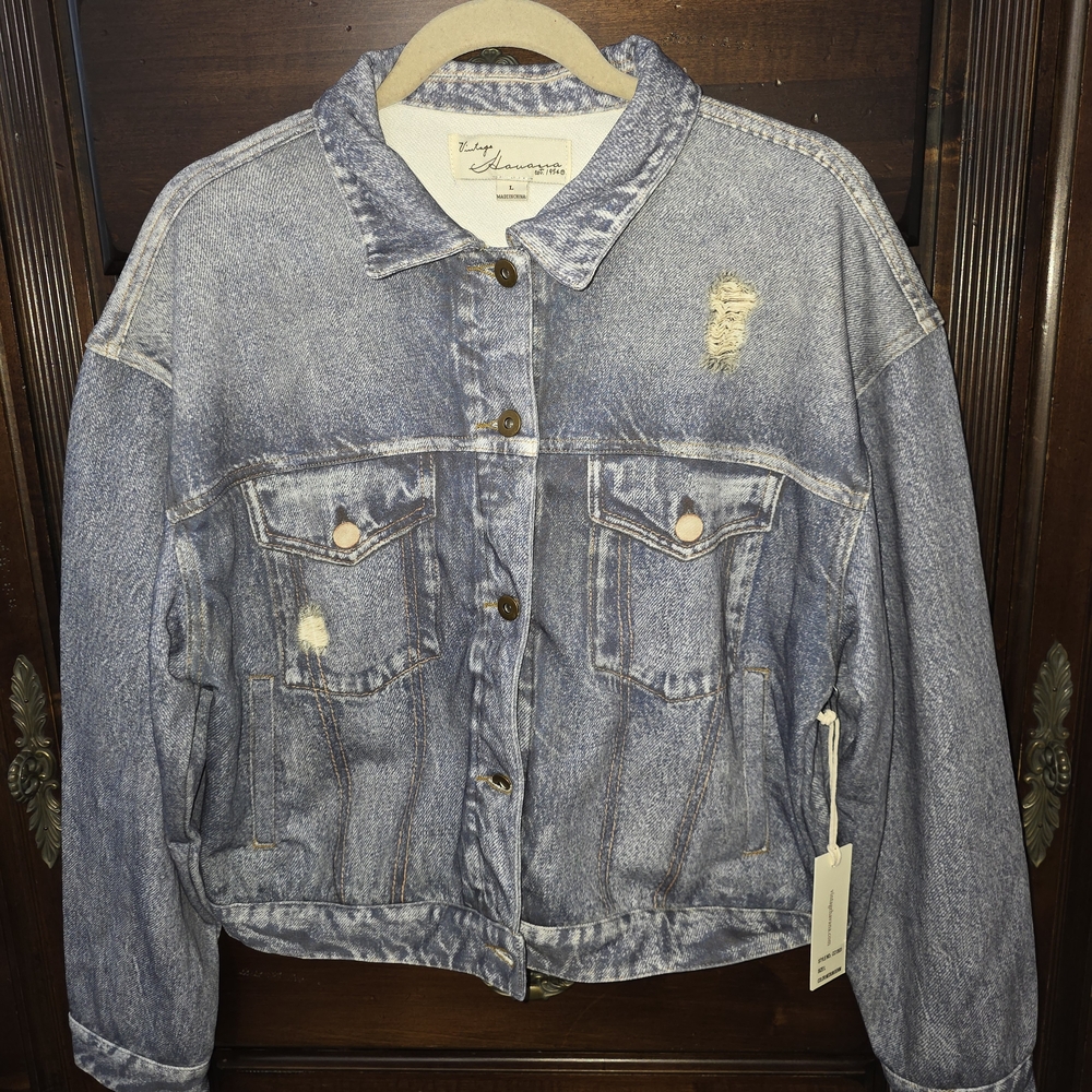 Vintage Havana Light Blue Distressed Jean Jacket